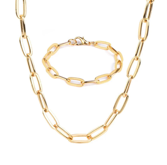 Luxe Cuban Link Necklace & Bracelet Set - 18K Gold Plated